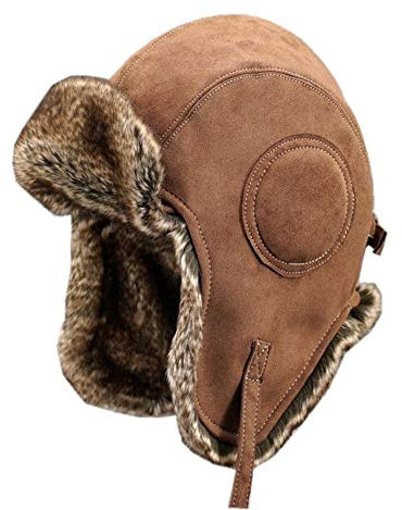 Insun Unisex Warme Fliegermütze Winter Fellmütze Trappermütze mit Kunstfell Braun Wildleder XL