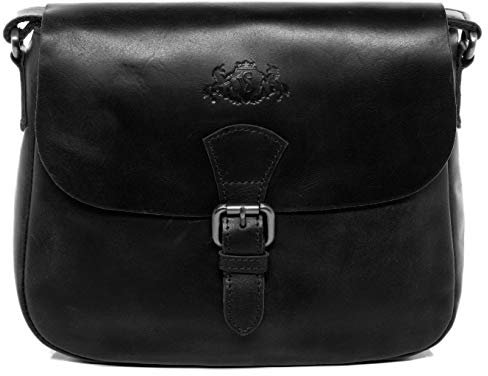 SID & VAIN Schultertasche echt Leder - Handtasche Yale - Umhängetasche Damentasche mit Schultergurt - Ledertasche Damen schwarz handgefertigt
