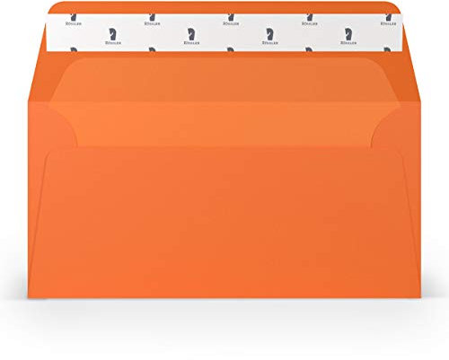 PAPERADO 25 Briefumschläge DIN lang/DL Haftklebung mit Seidenfutter - Orange gerippt - 100 g/m² Kuvert ohne Fenster 22 x 11 cm - Umschläge mit Haftklebung breite Klappe