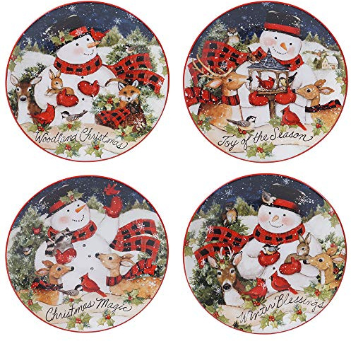 Certified International Magic of Christmas Snowman 9 Salad/Dessert Plates, Multicolored, Medium, Set of 4
