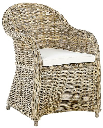 Beliani Poltrona da giardino in rattan naturale con cuscini in cotone bianco