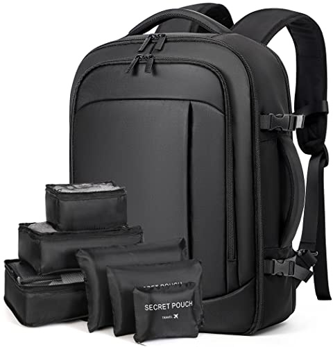 Lekespring Mochila grande para equipaje de mano de avión, para hombre y mujer, espacio para portátil de 17,3, incluye 6 cubos/bolsas para ropa. Para vacaciones, negocios, trabajo, viajes, negro,