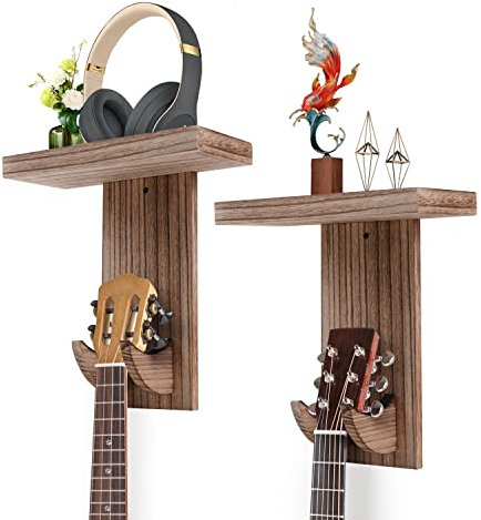 Mulucky Gitarren-Wandhalterung, 2er-Pack Gitarren-Wandhalter mit Ablage für Banjo, Violine, Ukulele, Akustik- oder E-Gitarre