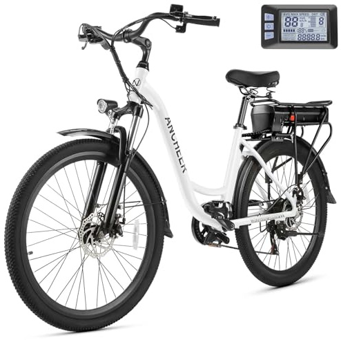 ANCHEER Electric Bike for Adults, 48V 499Wh Ebike, 26 City Commuter Bike with 48V Removable Battery, Up to 55 Miles, 3H Fast Charge, 7-Speed, Step-Thru Cruiser Bike for Women Men, UL2849 Compliant