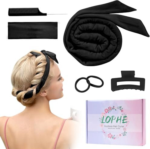 LOPHE Bigodino Lungo Senza Calore Con Pettine a Coda, Set Morbidi in Velluto per Dormire, Fascia Capelli Strumento per Lo Styling Dei Fai-Da-Te (Nero)