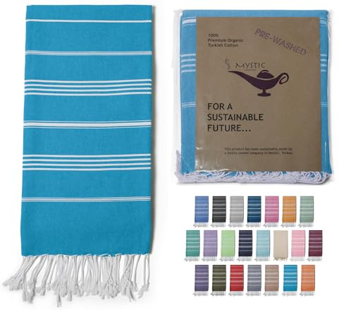 Mystic Imports Turkish Beach Towel 100% Organic Cotton Extra Large Oversized (39 x 71 Inches) Quick Dry Sand Free Light Weight Prewashed for Bath Beach Gym Yoga Travel Towel Blanket (Turquoise)