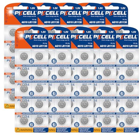 PKCELL LR1130 AG10 batterier knappceller,Alkaliska 1,5V knappbatterier för ljudböcker,klockor,leksaker,100 stycken