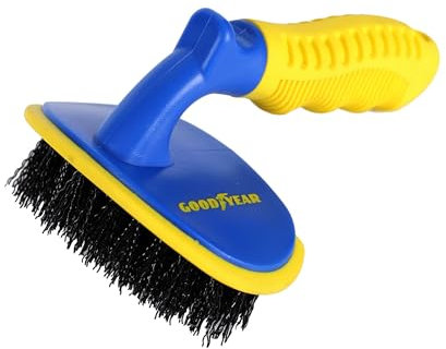 Goodyear Tyre and Wheel Deep Cleaning Multi-Purpose Brush | Ideal for Vehicle Tyres | Ergonomic L-Style Handle | Wide Curved Brush Head Covers Larger Surface | Removes Dirt and Grime