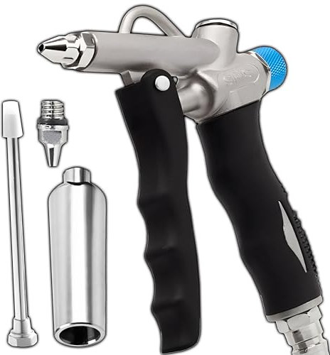 Retoo Ausblaspistole mit Luftstromregelung, 110 mm, Druckluftpistole mit 3 Düsen: Venturi, Punktdüse, Lange Düse, robuster Metallkörper, für Werkstatt, Industrie, präzises Entfernen von Schmutz