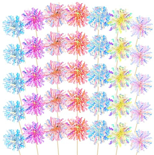 YUXIANLB 35 pezzi decorazione torta Happy Birthday Cupcake decorazione in pellicola con fuochi d'artificio glitter decorazione torta cocktail cibo stuzzicadenti per compleanno matrimonio baby shower