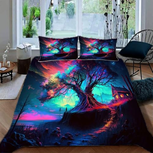 Zbeiba Bettwäsche 135x200,Bettbezug Set 3 Teilige mit 2 Kissenbezug,Colorful Tree of Life Muster（135x200+2 * 80x80,#5）