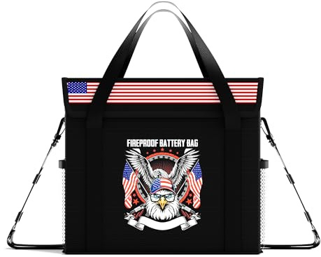 sumaxium 12V 50Ah LiFePO4 Lithium Battery Fireproof Safe Bag with Shoulder Strap, Large Capacity Explosion-Proof Container LiPO Guard Protective Case Waterproof Storage Box(9.4x6x8.5 Inches)