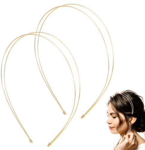 2 Pcs Metal Headband, Gold and Rose Gold Headbands for Women, Fashion Double Headbands for Women, Metal Hair Band for Any Hairstyle Hair Accessories