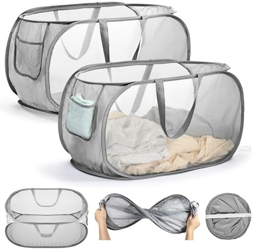 Yokuni 2 Stück Faltbarer Wäschekorb 36 x 36 x 58 cm, Pop Up Wäschekorb Faltbar mit Henkel, Klappbarer Wäschekorbe für Badezimmer, Schlafzimmer, Studentenwohnheime, Reisen und die Aufbewahrung zu Hause