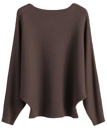 Cegerne Suéter Mujer Manga Murciélago Elegante Oversize Jersey de Manga Larga Sudadera de Punto Top Batwing Knitted Sweater, Café-