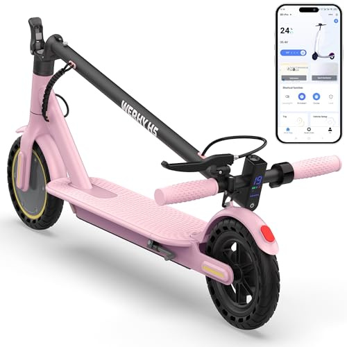 WERHY Electric Scooter with 8.5/10 Solid Tire, 350W/500W Powerful Motor & 19/22 MPH Top Speed, 16/25 Miles Long Range, Folding E Scooter with Dual Braking for Teens and Adults