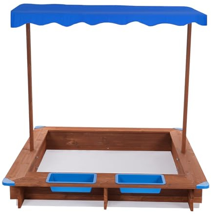Arenero infantil de madera, arenero, 126 x 121 x 118 cm, con cubierta para el jardín, color azul, marrón