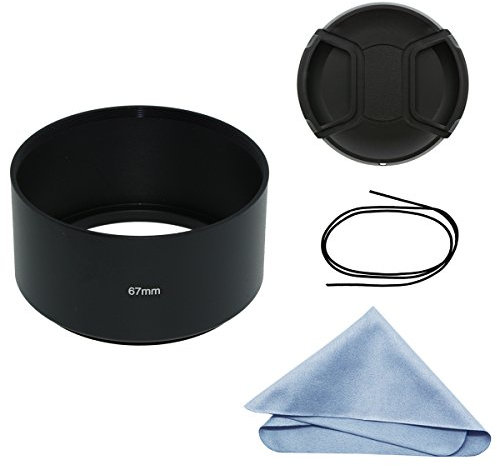 SIOTI paraluce in metallo a fuoco lungo + panno di pulizia + copriobiettivo per obiettivo Canon Nikon Canon Fuji Pentax Sumsung Leica standard