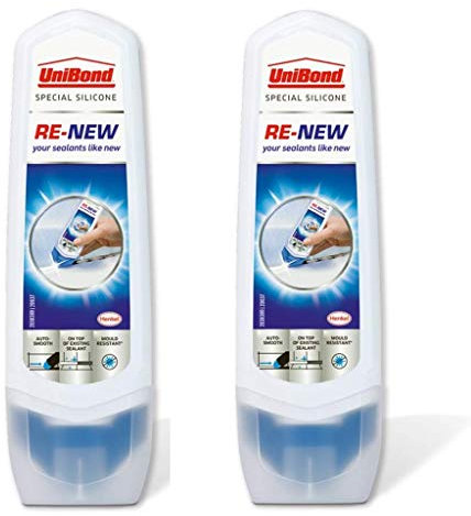UniBond Re-New Silicone Sealant / White sealer for bathroom, kitchen, sink or shower / Triple protect mould resistance / 1 x 100ml (2 Packs, Multi)