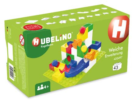 Hubelino #420497 Weiche Erweiterung (43-teilig) für Kugelbahn, kompatibel mit großen Bausteinen Anderer Hersteller, Made in Germany