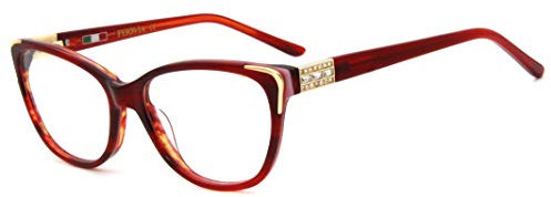 FERAVIA Frauen Marke Qualität Brillen Mode Design nicht verschreibungspflichtige Brillen Strass rot Demi Farbe Brillen