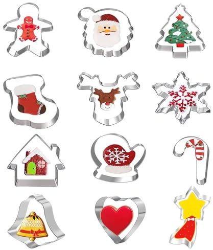 ZHOUHON PläTzchen Ausstecher Weihnachten Fondant Set,12 Stücke Ausstechformen Weihnachten, Set für DIY Keks Fondant Backen Werkzeuge (Weihnachten -AB)