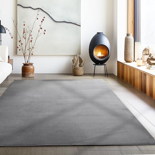 Carpetsale24 Waschbarer Teppich Kurzflor Läufer 80x250 cm Grau Modern Einfarbig Weich rutschfest Pflegeleicht Maschinenwaschbar für Flur Eingang Küche Schlafzimmer