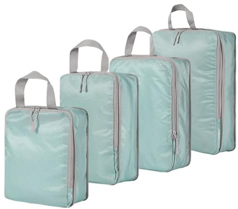 Juego de 4 cubos de compresión para maleta, bolsas de almacenamiento de equipaje de viaje expandibles, organizadores de accesorios de viaje (azul lago)