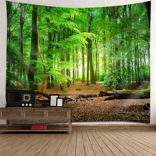 Lieson Wandteppich 240x220CM, Wandtücher Wald Natur Grün Braun Tapestry Landschaft Dschungel Tapisserie Wandbehang für Wohnzimmer Schlafzimmer Wohnheim Wanddeko
