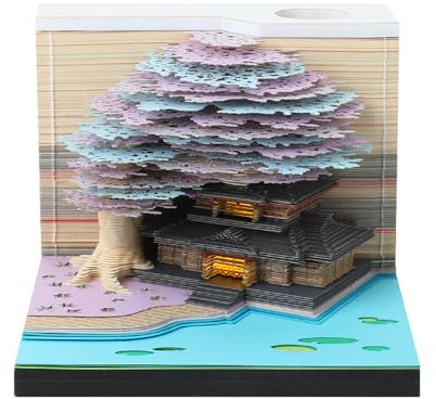 Fulluky Calendrier 3D 2024, bloc-notes 3D avec lumière et porte-stylo, calendrier de table 2024, notes autocollantes 3D, décoration créative en papier, cadeau de bricolage (violet 02)