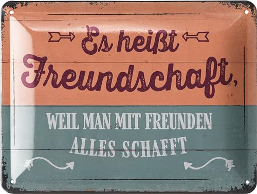 LANOLU Retro Blechschild FREUNDSCHAFT, vintage Metallschilder mit Sprüchen, Shabby Chic Deko Küche und Garten, lustige Schilder aus Metall 15x20cm