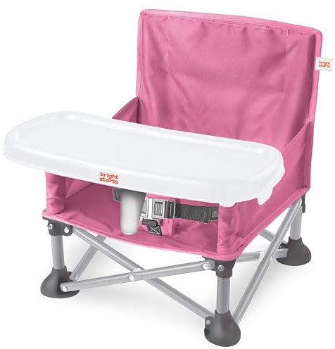 Bright Starts, Elevador Portátil Pop 'N Sit, Uso Interior y Exterior, Asiento de Suelo con Bandeja para Comer, Rosa, 6 Meses a 3 Años
