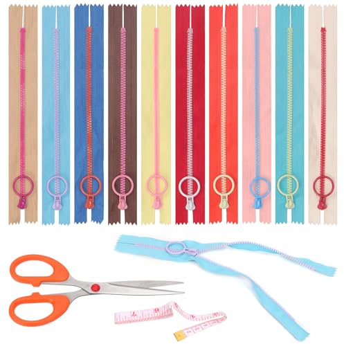 Swpeet 12P 15CM resina cremallera tirador de anillo de metal bolsa de costura colorida DIY costura color aleatorio (20 cm) banda tamaño surtido kit, bobina cremalleras de plástico coser cremalleras