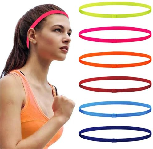 Diadema Deportiva Fina, 6 Unidades de Diademas Elásticas Antideslizantes, de Silicona, Delgadas, Elásticas, Antideslizantes, para Mujeres, Hombres, Niñas, Niños, 6 Colores