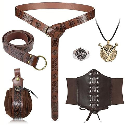Ceinture Medievale Femme Vintage Bourse Accessoire Medieval Costume Viking Homme Ceinture Corset Femme Anneau Argent Collier Deguisement Pirate pour Fête Elfe Sorcière Cosplay Renaissance Halloween