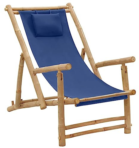 LLEZKBR Outdoor Seating-Outdoor Chairs-Deck Chair Bamboo and Canvas Navy Blue