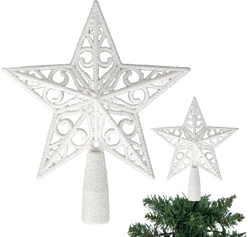 Cimier de Sapin de Noël incassable en Forme d'étoile Blanche à Paillettes de 14,5 cm pour décorations de Sapin de Noël, Couronne de Sapin de Noël, décoration de Vacances