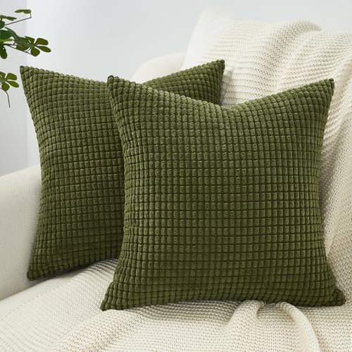 Topfinel Kissenbezug 40x40 Olivgrün Kordsamt Sofakissen Dekorative Abdeckung Maiskorn Muster Kissenbezüge 2er Set Schlafzimmer Deko Zierkissenbezug Wohnzimmer Dekoration Kissen Deko kissenhüllen