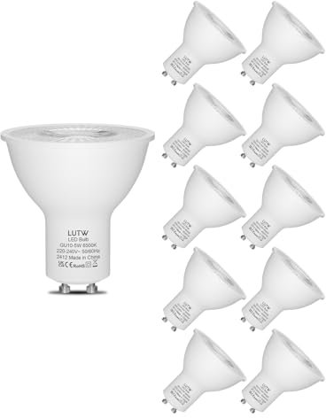 LUTW GU10 LED Bulbs Cool White 6500K, 5W LED Spotlight Bulbs Equivalent to 40W Halogen Bulb, 510LM Energy Saving Light Bulb GU10, 120° Beam Angle, Non-Dimmable, No Flickering, Pack of 10