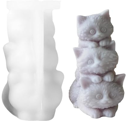 Molde de moldeo de vela en forma de gato, molde de silicona para vela de gato - Gatos apilados Cadle Crafting Silicone Mold,para principiantes, para amantes de los animales