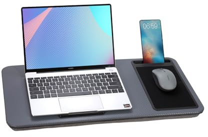 Baoee Grand plateau portable avec coussin pour ordinateur portable jusqu'à 43,2 cm, avec fente, tapis de souris, idéal pour la maison et le bureau Gris foncé