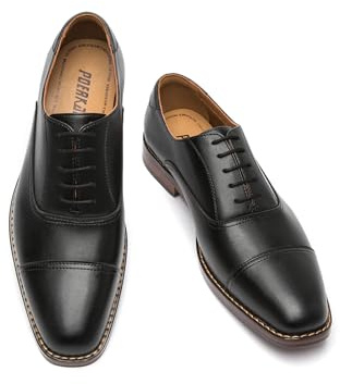 Poerkan Zapatos de cuero Oxford para hombre - Calidad premium, ajuste cómodo y diseño antideslizante, Black, 39 1/3 EU
