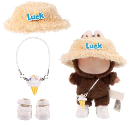 BOXOB Set Abbigliamento per Bambola, Scarpe Carine & Cappello & Borsa Giocattolo in Peluche Outfit Elegante Abiti di Peluche Accessori per Bambola 17cm