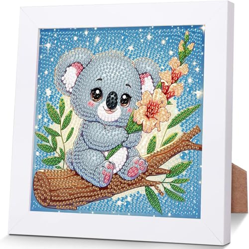 luckyarina Koalas Diamond Painting per bambini con cornice – Diamont Art Quadro Koala, Animali Diamond Painting per bambini a partire dai 4 6 8 10 anni come regalo per decorazione della casa (18 x 18
