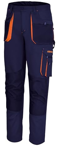 BETA - Pantaloni da Lavoro Leggeri Multitasche Blu in Cotone Poliestere con Tasche Porta Ginocchiere, Pantaloni Professionali Officina e Manutenzione,Taglia L 7860B