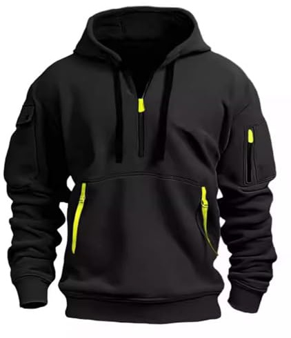 NLAND Sudadera Manga Larga con Capucha para Hombres Casual Moda Suéter con Cremallera Sport con Bolsillos Hombres Sudaderas,Negro L
