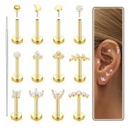 LOLIAS 20G Labret Piercing Jewellery Surgical Steel Internally Threadless Tragus Stud Earrings CZ Gold Flat Back Earrings Lip Bar Tragus Helix Cartilage Conch Nose Piercing Jewellery 6MM