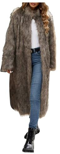 Generisch Cappotto di pelliccia da donna, lungo, invernale, lungo, morbido, lungo, caldo, elegante, con colletto in pelliccia, da donna, in pelliccia sintetica, colletto rovesciato, oversize, termico