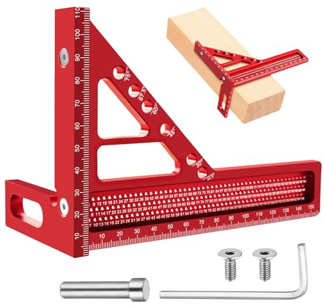 1 Jeu 3D Équerre De Charpentier, Equerre Charpentier, Equerre Menuisier, 22,5°–90°, Haute Précision, Alliage D'aluminium, Convient Aux Menuisiers, Ingénieurs Et Amateurs D'artisanat (Rouge)