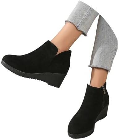 Botas Cortas Con Tacón De Cuña Botines De Plataforma for Mujer Botas Vintage Con Estampado De Leopardo Botines De Ante Con Cremallera Zapatos De Tobillo De Tallas Grandes for Primavera(Black,39 EU)